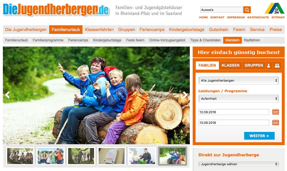 Screenshot Website Jugendherbergen